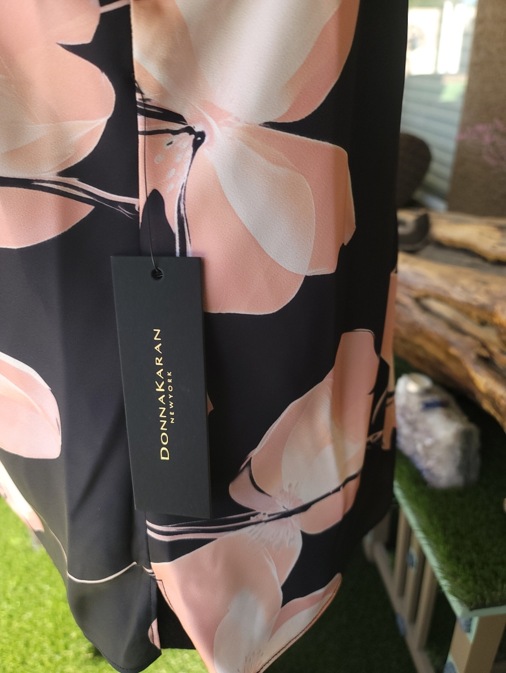 Donna KARAN New York Black Halter Blouse with Peach Floral Print - Picture 6 of 16